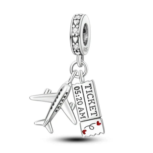 Silver With Ticket And Airplane Charm