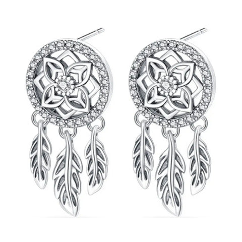 Silver Dreamcatcher Dangle Earrings - Silver Dreamcatcher Dangle Earrings