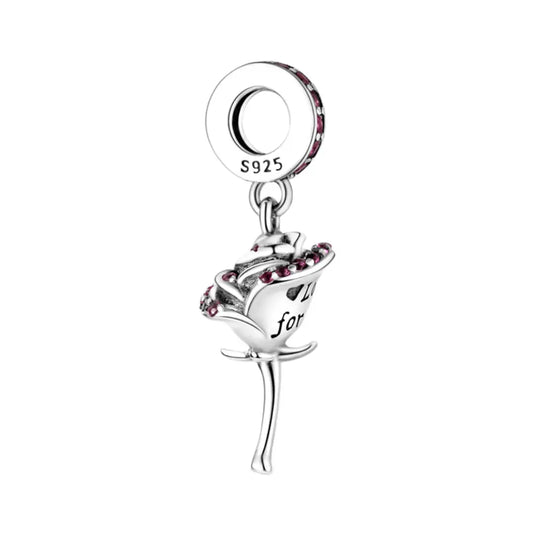 Silver Rose Dangle Charm