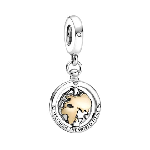 Silver and Gold Spinning Globe Dangle Charm - Silver and Gold Spinning Globe Dangle Charm