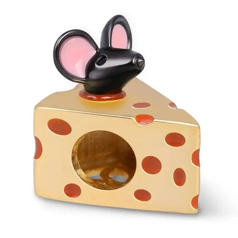 Small Mouse Figurine Piece Cheese Charm Orange Accent Charm - Small Mouse Figurine Piece Cheese Charm Orange Accent Charm - Compatible with Pandora Bracelets