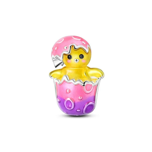 Small Yellow Pink Bunny Purple Egg Charm Accent Charm - Compatible with Pandora Bracelets