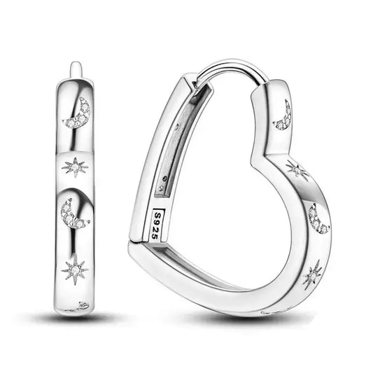 Sterling silver heart hoop earrings with cubic zirconia stones.