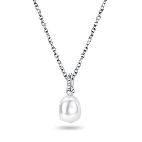 Sterling Silver Pearl Pendant Necklace with Delicate Chain - Sterling silver necklace featuring a lustrous pearl pendant on a delicate chain.