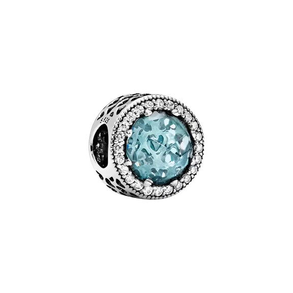 Sparkling Aquamarine Circle Charm - Sparkling Aquamarine Circle Charm