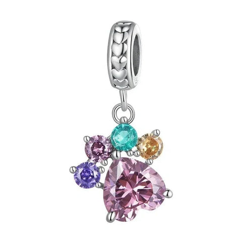 Sparkling Pet Paw Print Colored Dangle Charm - Sparkling Pet Paw Print Colored Dangle Charm