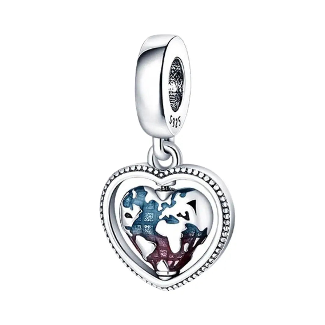 Spinning Heart Globe Dangle Charm