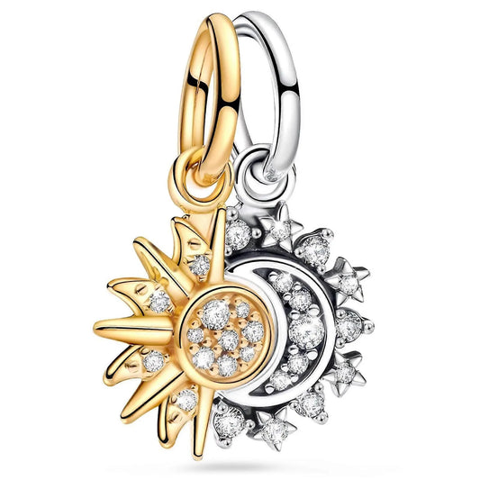 Gold and silver sun and moon pendant with diamonds 