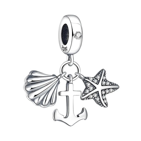 Starfish, Anchor And Seashell Triple Dangle Charm - Starfish, Anchor And Seashell Triple Dangle Charm