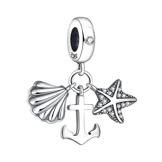 Starfish, Anchor And Seashell Triple Dangle Charm