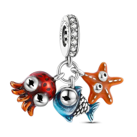 Starfish, Fish, And Octopus Triple Dangle Charm - Starfish, Fish, And Octopus Triple Dangle Charm