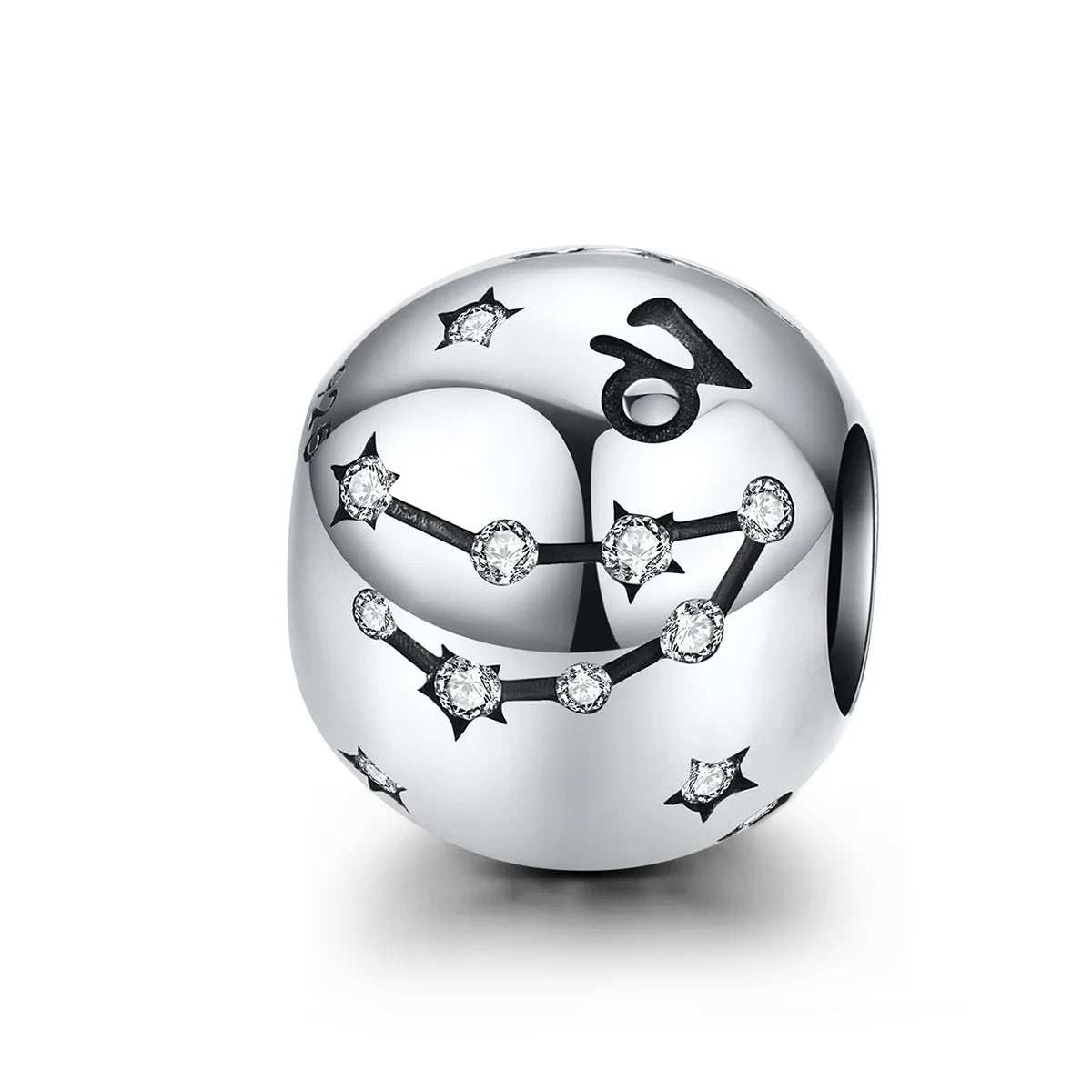 Sterling silver Capricorn constellation charm with cubic zirconia, fits Pandora bracelets