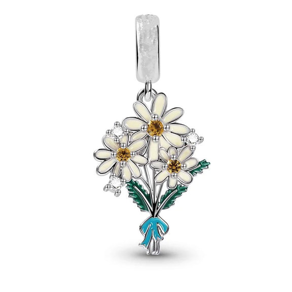 Sterling Silver Daisy Bouquet Charm for Pandora Bracelets - Sterling silver daisy bouquet charm with yellow centers, fits Pandora bracelets