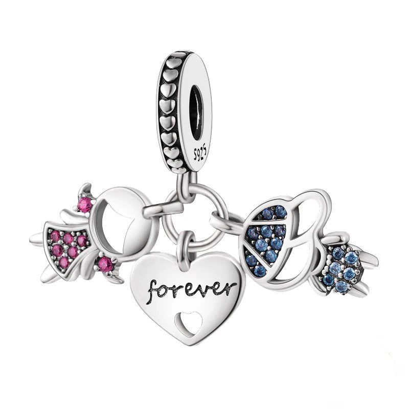 Sterling silver forever family charm with heart and figures