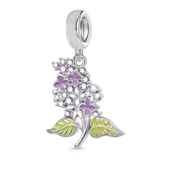 Sterling Silver Lilac Flower Charm for Pandora Bracelets - Sterling silver lilac flower charm with purple gemstones, fits Pandora bracelets