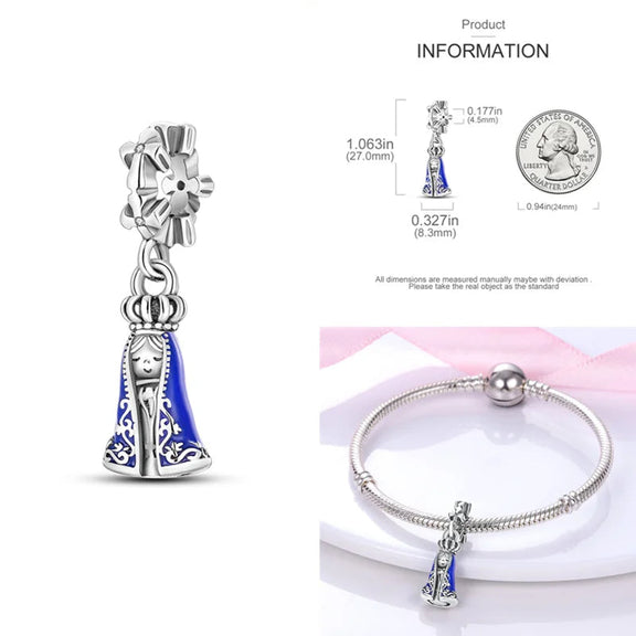 Sterling Silver Our Lady of Guadalupe Charm for Pandora Bracelets - Sterling silver Our Lady of Guadalupe charm with blue enamel, fits Pandora bracelets