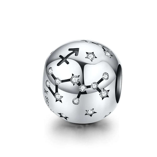 Sterling silver Sagittarius constellation charm with cubic zirconia, fits Pandora bracelets