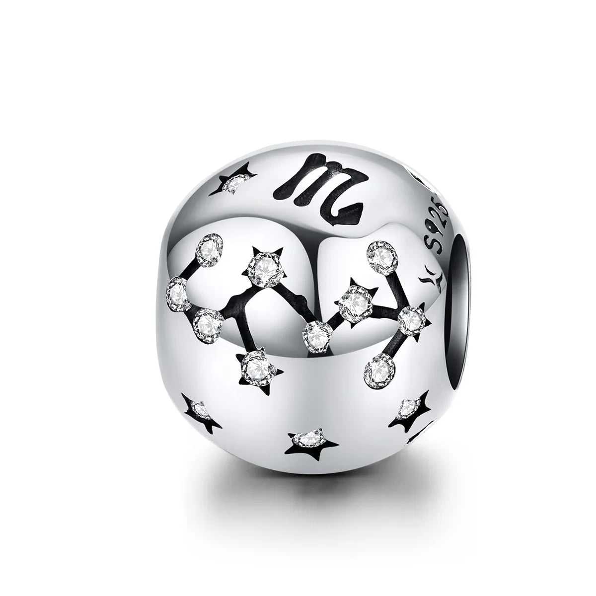 Sterling silver Scorpio constellation charm with cubic zirconia, fits Pandora bracelets