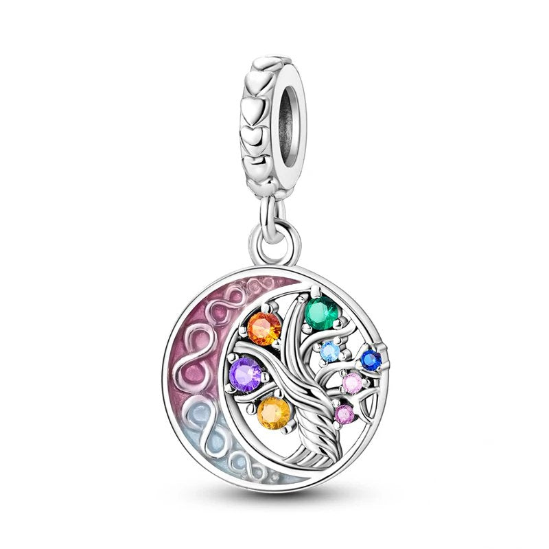 Sterling silver tree of life charm with colorful crystals