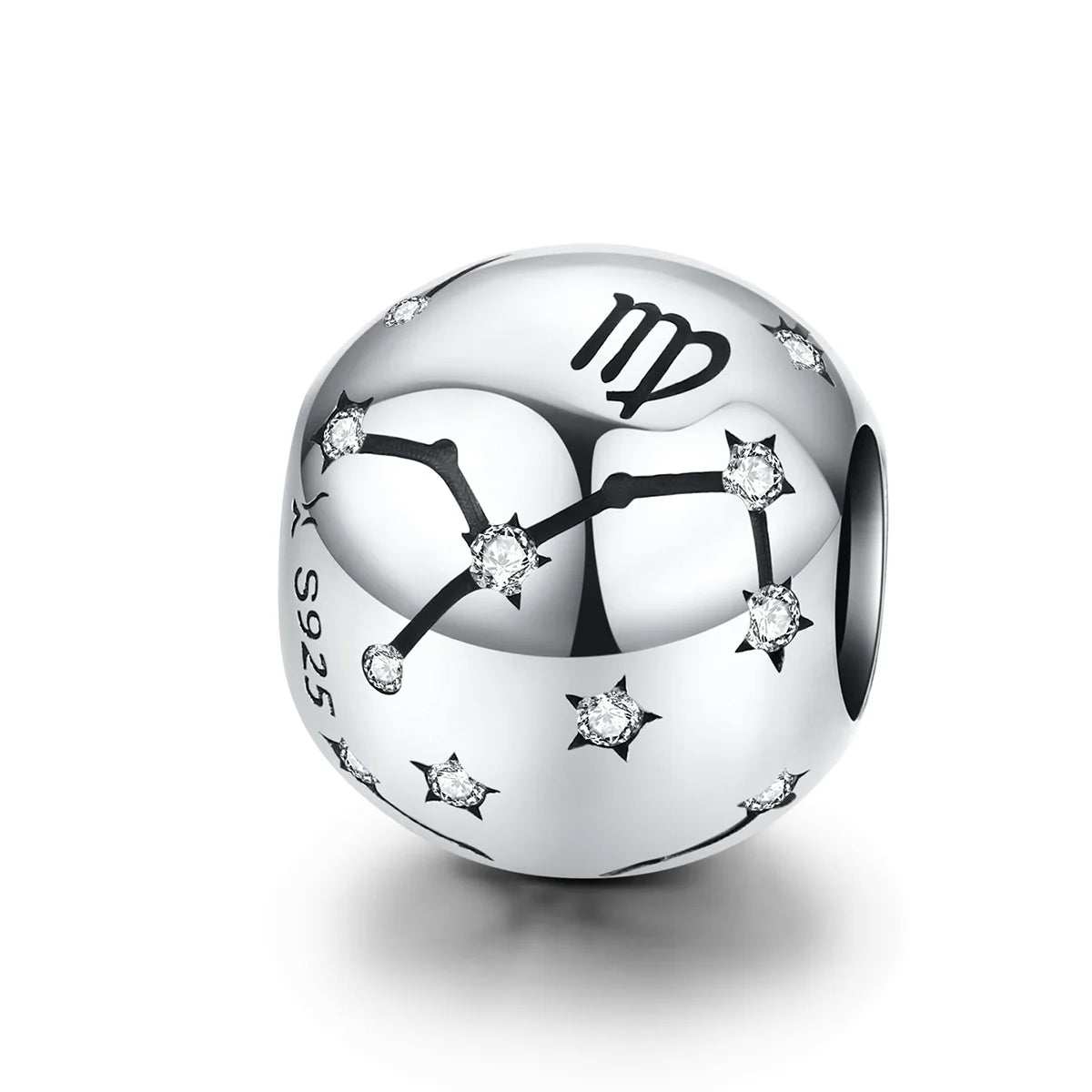 Sterling silver Virgo constellation charm with cubic zirconia, fits Pandora bracelets