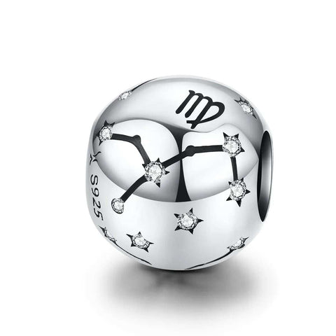 Sterling silver Virgo constellation charm with cubic zirconia, fits Pandora bracelets