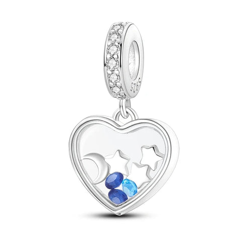 Sterling Silver Celestial Heart Charm with Stars and Moon - Sterling Silver Celestial Heart Charm with Stars and Moon