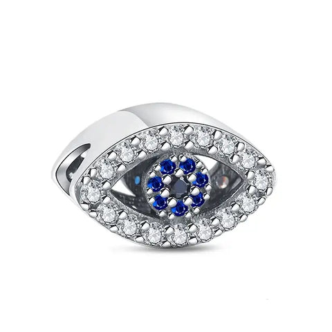 Sterling Silver Evil Eye Charm - Embrace Protection and Style - Sterling Silver Evil Eye Charm with blue enamel and crystals