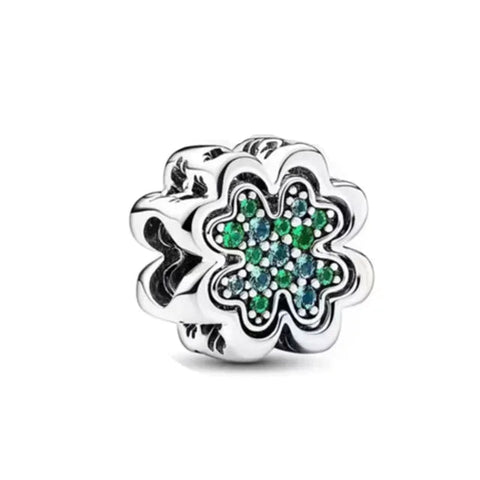Sparkling Silver Clover Charm with Green Crystals - Sparkling Silver Clover Charm with Green Crystals