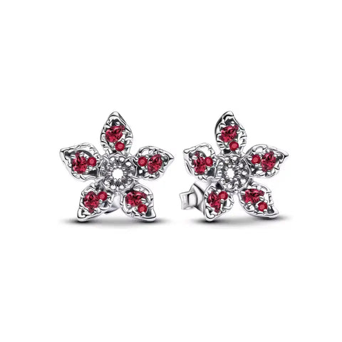 Stranger Things Demogorgon Stud Red Earrings - Flower-shaped earrings with red gemstones on a white background