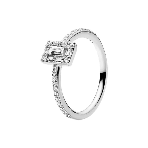 Luminous Silver Emerald-Cut Halo Ring - Luminous Silver Emerald-Cut Halo Ring