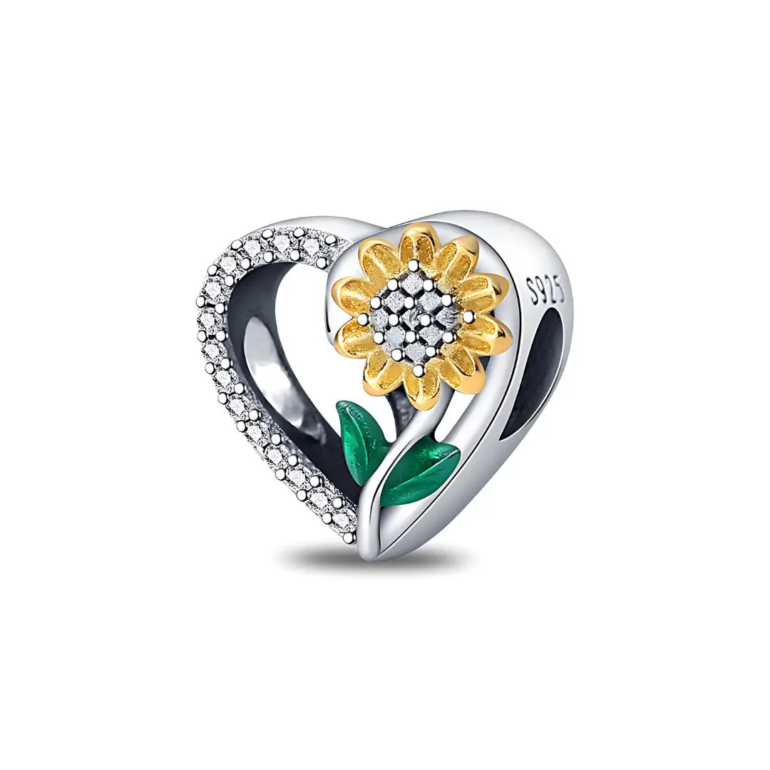 Sunflower Openwork Heart Charm