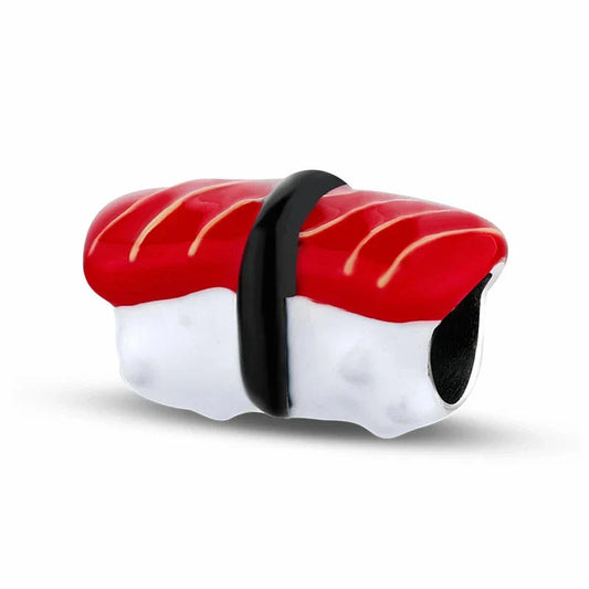 Sushi Roll Bead Black White Stripe Charm Red Accent