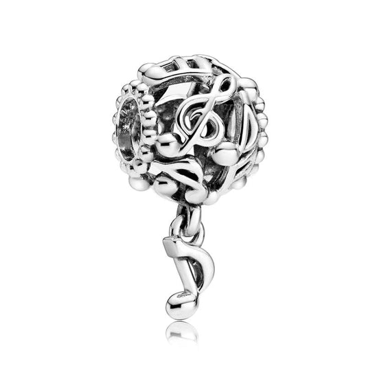 Sterling silver charm with musical notes design, fits Pandora bracelets