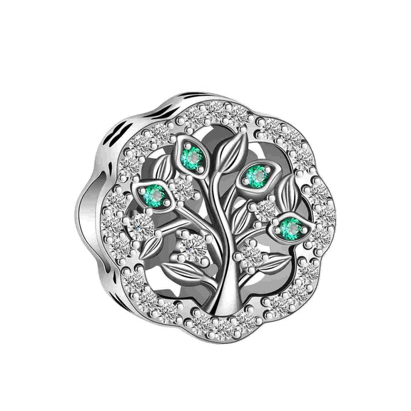 Sparkling Tree of Life Charm for Pandora Bracelets - Sterling silver Tree of Life charm with green and white cubic zirconia, fits Pandora bracelets