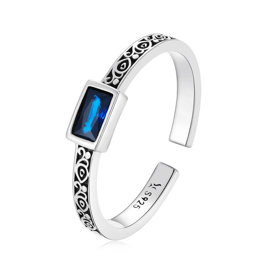 Vintage Sterling Silver Blue Gemstone Adjustable Ring - Timeless Elegance
