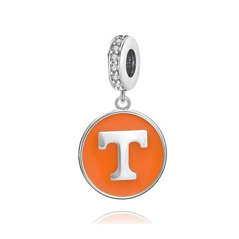Tennessee University Volunteers Sterling Silver Dangle Charm Orange Accent Charm - Compatible with Pandora Bracelets