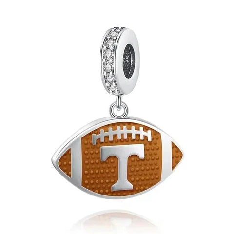 Tennessee Volunteers Football Charm Orange Accent Charm - Tennessee Volunteers Football Charm Orange Accent Charm - Compatible with Pandora Bracelets