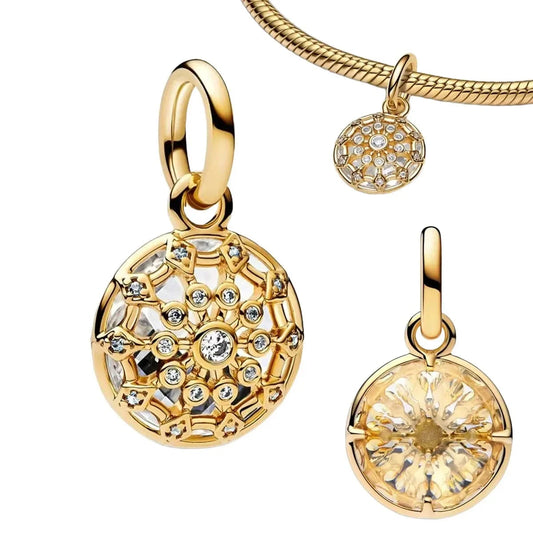 Three Gold Plated Pendants With Diamonds Charm