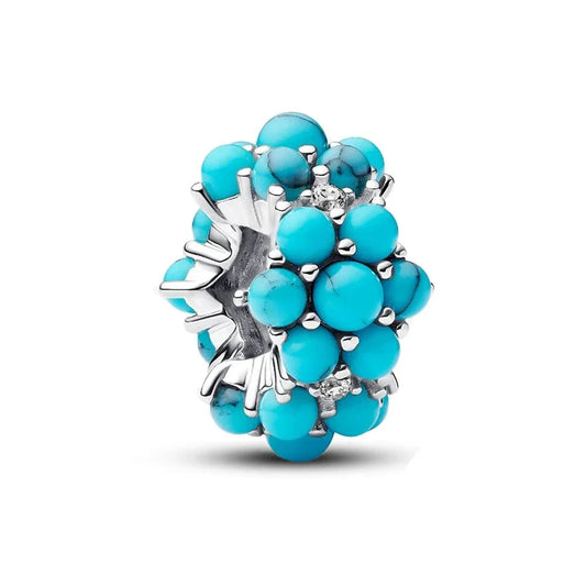 Pandora Turquoise Bead With Flower Design Charm Cyan Accent