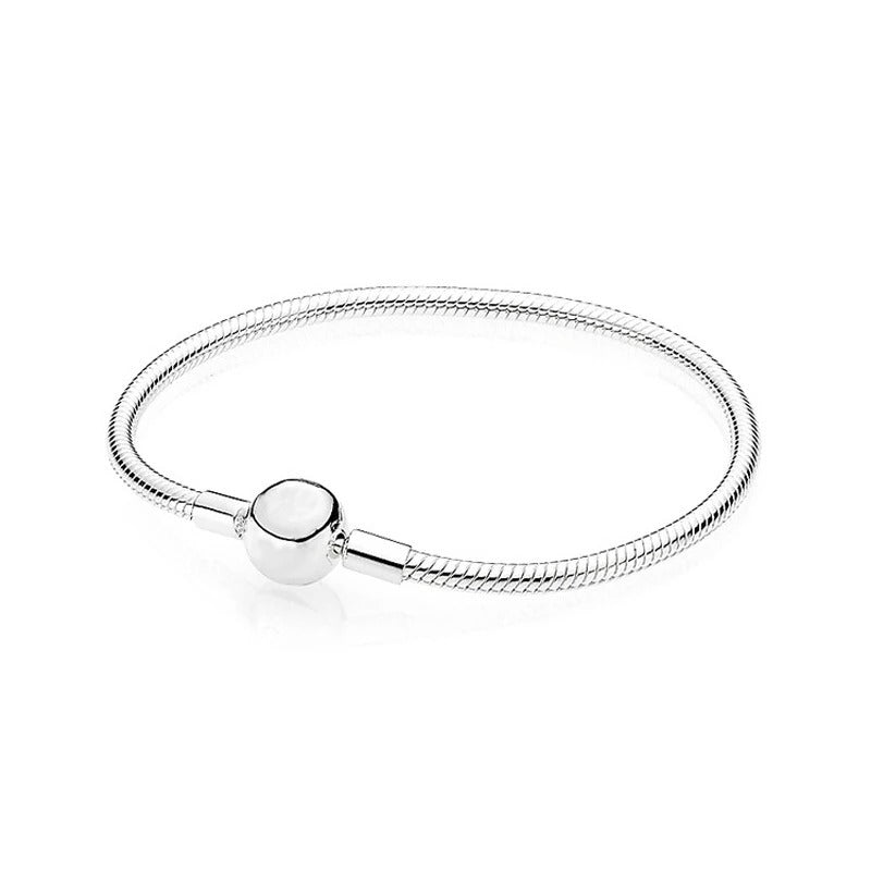 Classic elegance sterling silver snake chain charm bracelet with polished round clasp