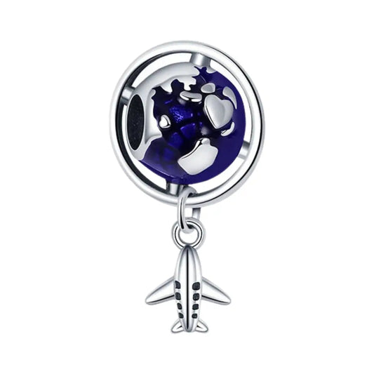 World Globe And Plane Dangle Charm