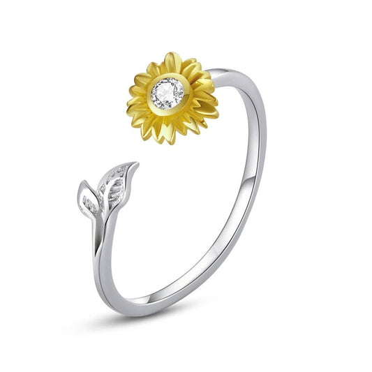 Sunflower Silver Adjustable Ring - Flower Open Ring