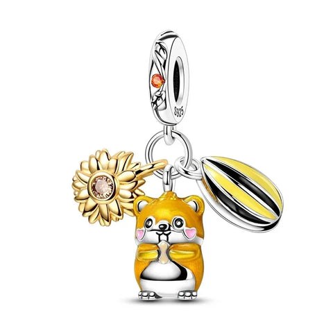 Yellow Bear Charm Sunflower Accent Charm - Yellow Bear Charm Sunflower Accent Charm - Compatible with Pandora Bracelets