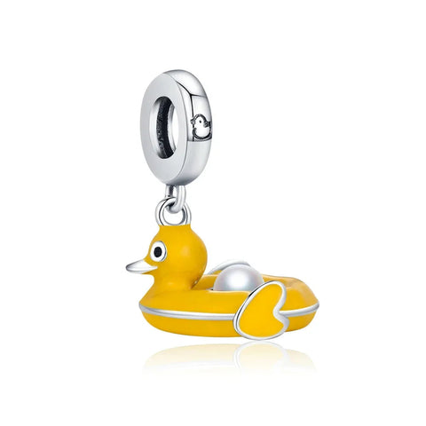 Yellow Duck On White Background Charm