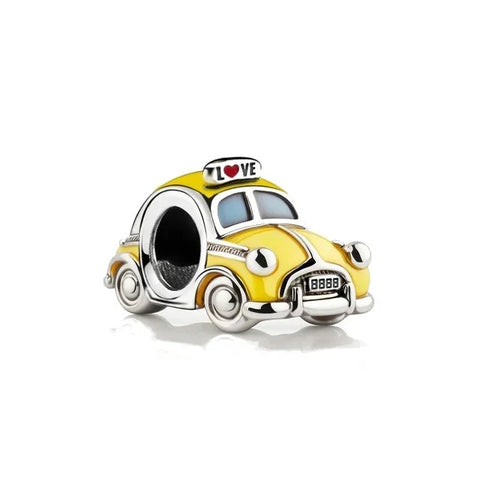 Yellow Taxi Cab With Black Car Charm