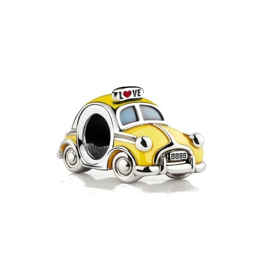 Yellow Taxi Cab With Black Car Charm