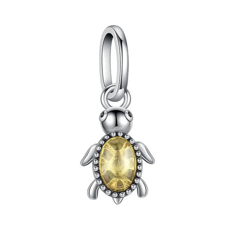 Yellow Turtle With Silver Plated Chain Charm - Yellow Turtle With Silver Plated Chain Charm