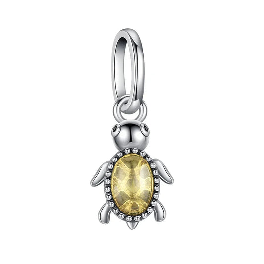 Yellow Turtle With Silver Plated Chain Charm