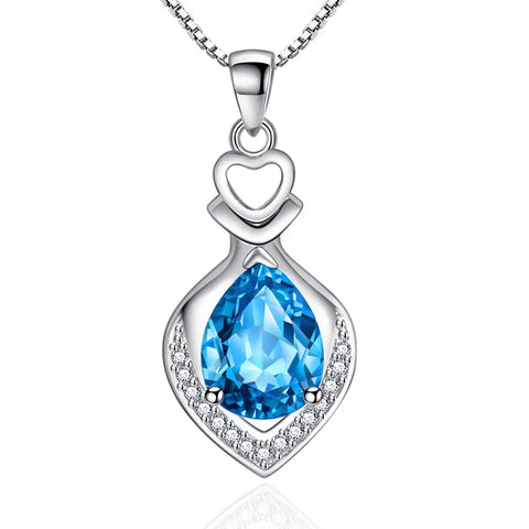 Elegant blue teardrop pendant necklace featuband a vibrant blue gemstone surrounded by sparkling.
