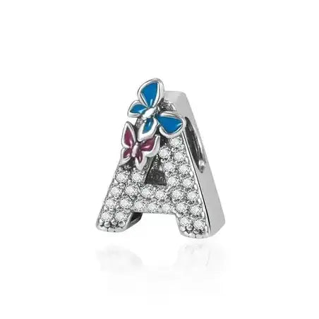 butterfly silver letter A charm - butterfly silver letter A charm